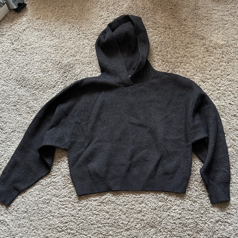 Women's Dark Grey Hooded Knit Sweatshirt